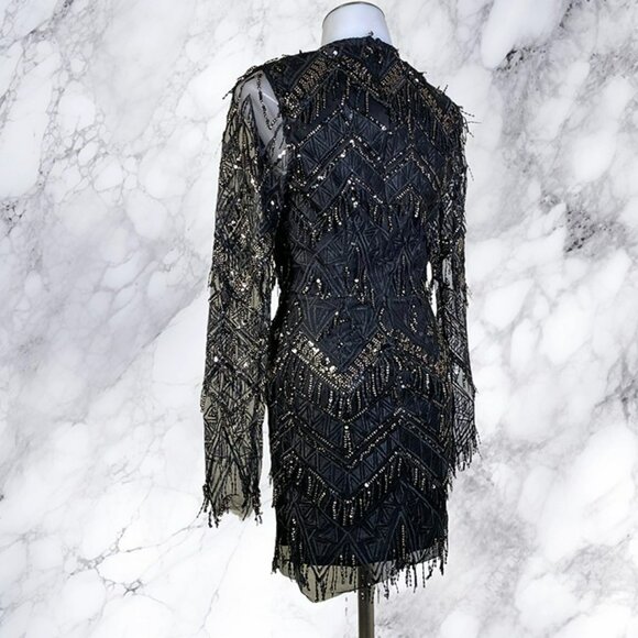 Superdown Nia Sequin Fringe Dress - Black - Picture 4 of 11